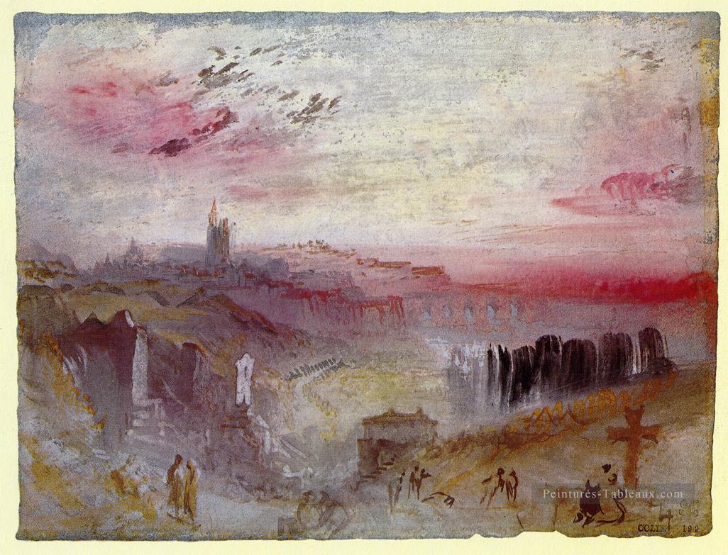 Vue sur la ville de Suset un cimetière au premier plan paysage Turner Peintures à l'huile